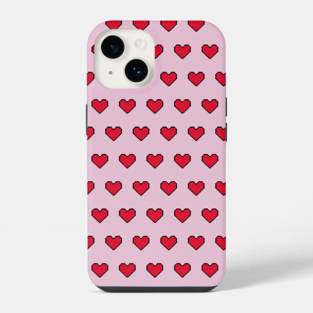 Coque iPhone Forme de cœur pixelisée mignonne (Verso)