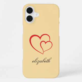 Coque iPhone 16 Plus forme de cœur rouge sur fond coloré personnalisé