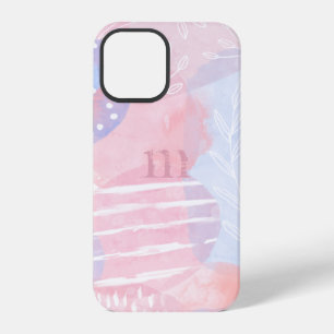 Coque iPhone 12 Pro Formes aquarelles abstraites délicates rose et ble