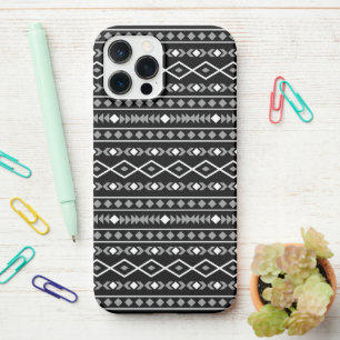 Coque iPhone 12 Pro Max Formes Aztec Motif gris noir