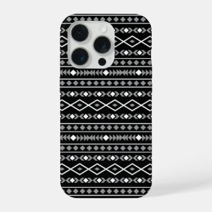 Coque iPhone 15 Pro Formes Aztec Motif gris noir
