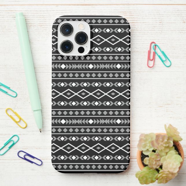 Coque iPhone Formes Aztec Motif gris noir (Sur le bureau)