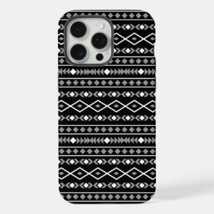 Coque iPhone 15 Pro Max Formes Aztec Motif gris noir