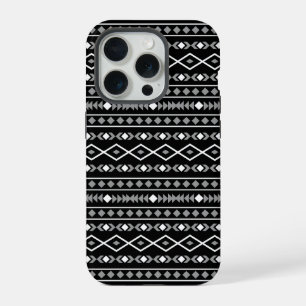 Coque iPhone 15 Pro Formes aztèques Motif blanc gris noir