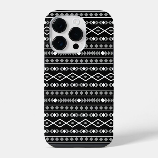 Coque iPhone Formes aztèques Motif blanc gris noir (Verso)