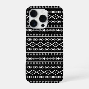 Coque iPhone 16 Pro Formes aztèques Motif blanc gris noir