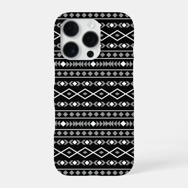 Coque iPhone Formes aztèques Motif blanc gris noir (Verso)