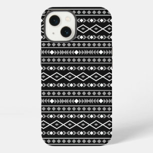 Etui iPhone 13 Formes aztèques Motif blanc gris noir
