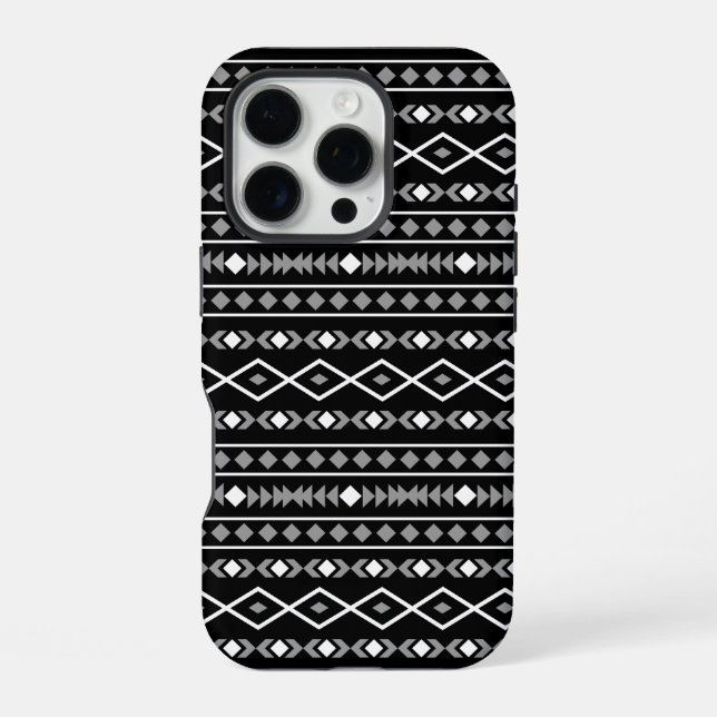 Coque iPhone Formes aztèques Motif blanc gris noir (Verso)