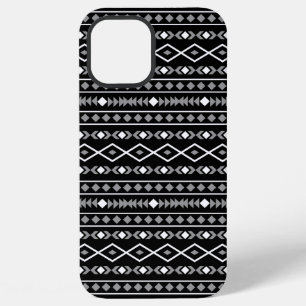 Coque iPhone 12 Pro Max Formes aztèques Motif blanc gris noir