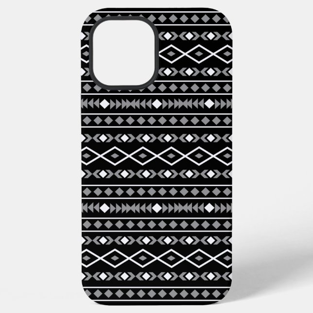 Coque iPhone Formes aztèques Motif blanc gris noir (Verso)