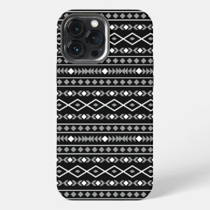Etui iPhone 13 Pro Max Formes aztèques Motif blanc gris noir