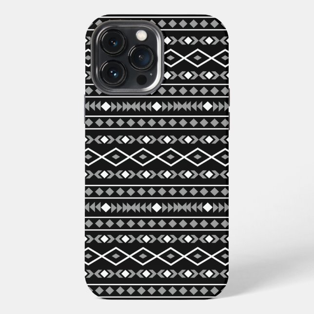 Coque iPhone Formes aztèques Motif blanc gris noir (Verso)