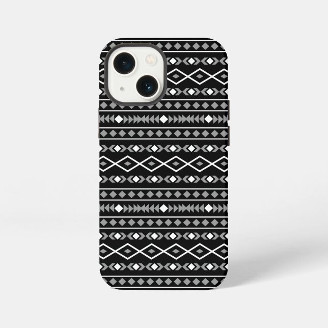 Coque iPhone Formes aztèques Motif blanc gris noir (Verso)