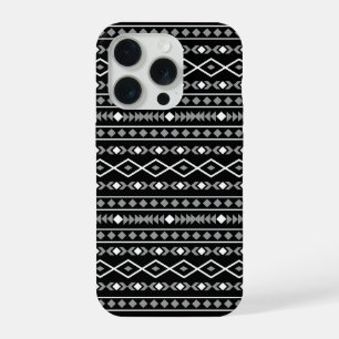 Coque iPhone 15 Pro Formes aztèques Motif blanc gris noir