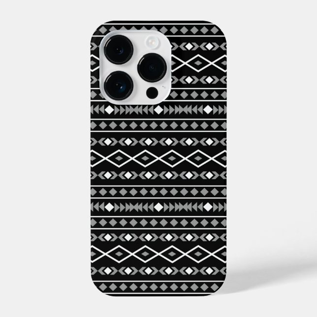 Coque iPhone Formes aztèques Motif blanc gris noir (Verso)