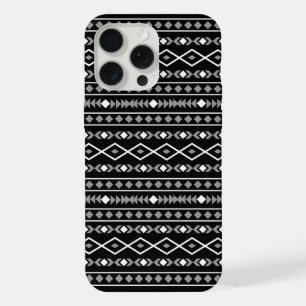 Coque iPhone 15 Pro Max Formes aztèques Motif blanc gris noir