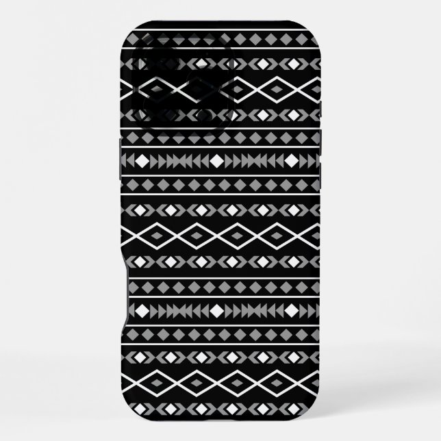Coque iPhone Formes aztèques Motif blanc gris noir (Verso)