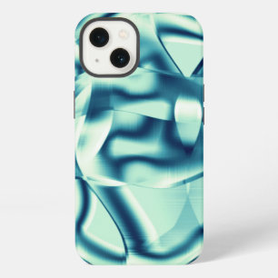 Etui iPhone 13 Formes bleues verdâtres courbées, tons cyans vifs