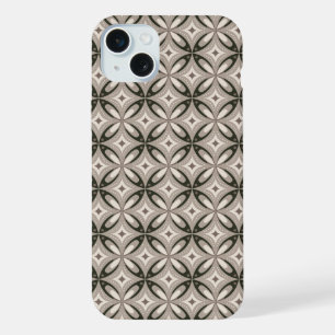 Coque iPhone 15 Plus Formes circulaires rétro beige et marron