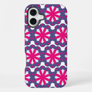 Coque iPhone 16 Plus Formes florales violettes et roses