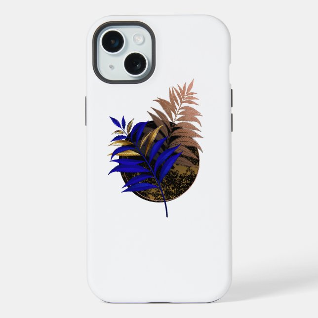 Coque iPhone Fougère bleue sur cercle noir (Verso)