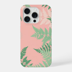 Coque iPhone 15 Pro Fougère feuille rose carmin botanique vert sauge M