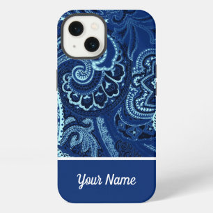 Etui iPhone 13 Foulard bohème bleu marine