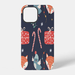 Coque iPhone 12 Foxes et cadeaux : Noël Motif sans couture