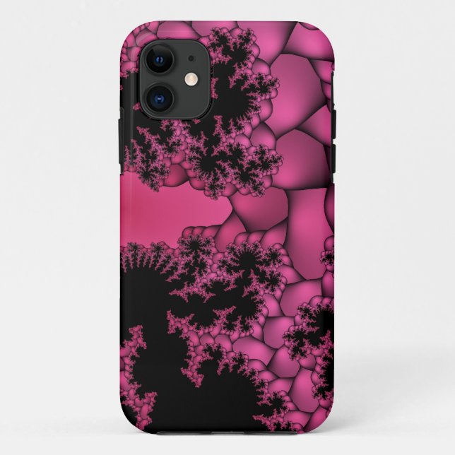 coque iphone fractal à bulle rose et noire (Dos)