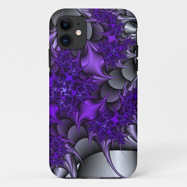 coque iphone fractal des épines violette et argent (Dos)