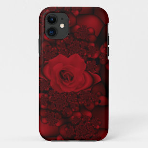 coque iphone fractal rose noire et rouge