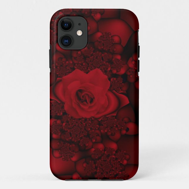 coque iphone fractal rose noire et rouge (Dos)