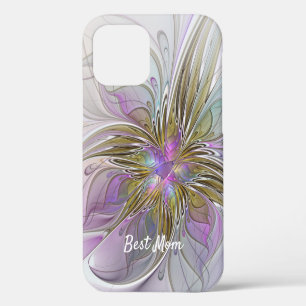 Coque iPhone 12 Fractale Abstraite Florale Avec Meilleure Maman Ro
