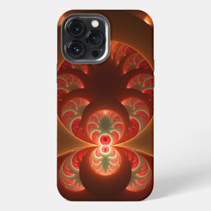Etui iPhone 13 Pro Max Fractale orange rouge moderne abstraite lumineuse