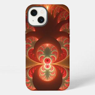 Etui iPhone 13 Fractale orange rouge moderne abstraite lumineuse