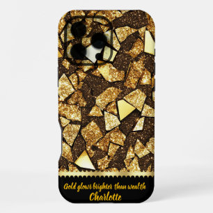 Coque iPhone 16 Pro Max Fragments d'or sur une surface sombre