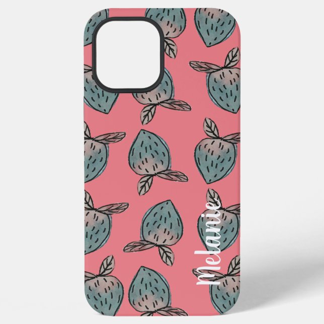 Coque iPhone Fraises à l'aquarelle Monogramme rose bleu   (Verso)