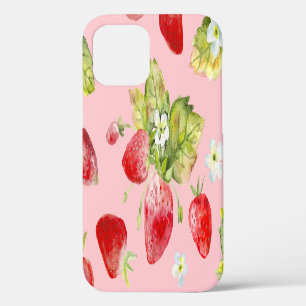 Coque iPhone 12 Fraises d'aquarelle, motif transparent et fruité.