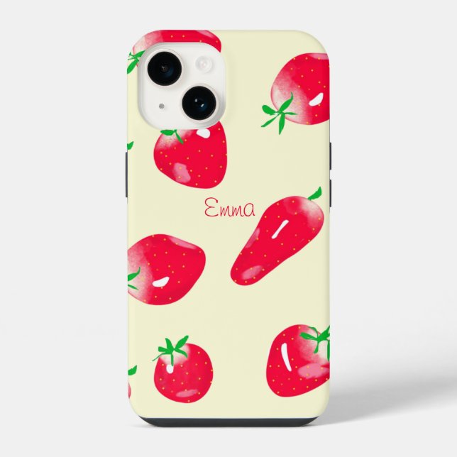 Coque iPhone Fraises rouges juteuses (Beige) (Verso)