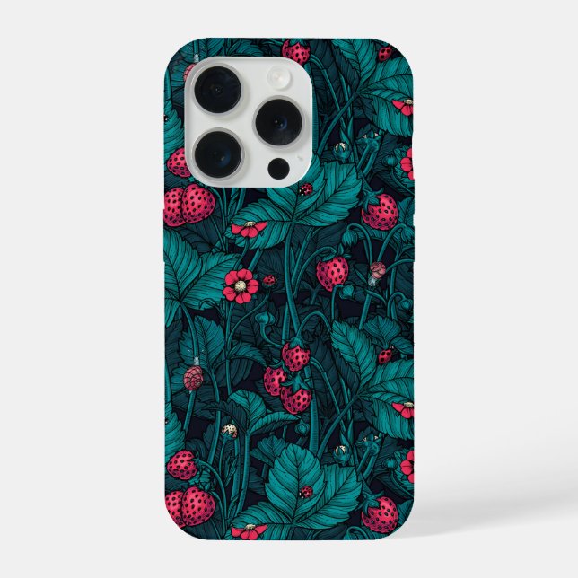 Coque iPhone Fraises sauvages, rouges et bleues (Verso)