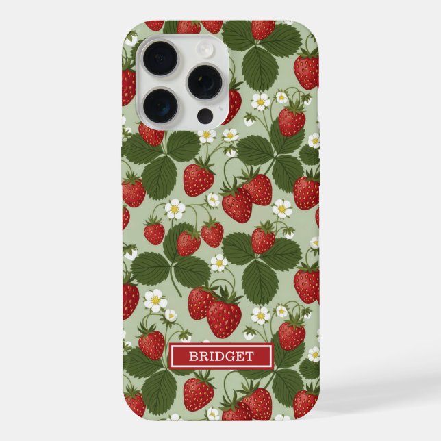 Coque iPhone Fraises sur monogramme vert (Verso)
