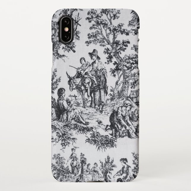 Coque iPhone Française toile de jouy noir et blanc élégant (Dos)