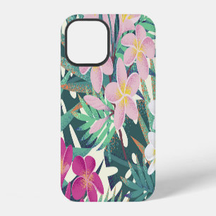 Coque iPhone 12 Frangipani Tropical : Vintage rose-blanc.