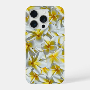 Coque iPhone 15 Pro Frangipaniers blancs jaunes tropicaux,