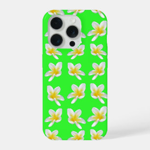 Coque iPhone 15 Pro Frangipaniers jaunes sur fond vert,