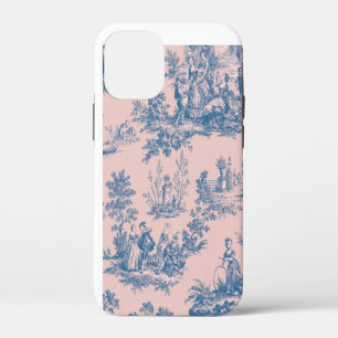 Coque iPhone 12 Mini French toile de jouy rose et blanc élégant