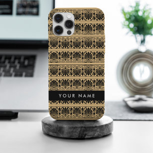 Coque iPhone 15 Pro Max Fret Grec Arabesque Brown, Votre Nom, Personnalise