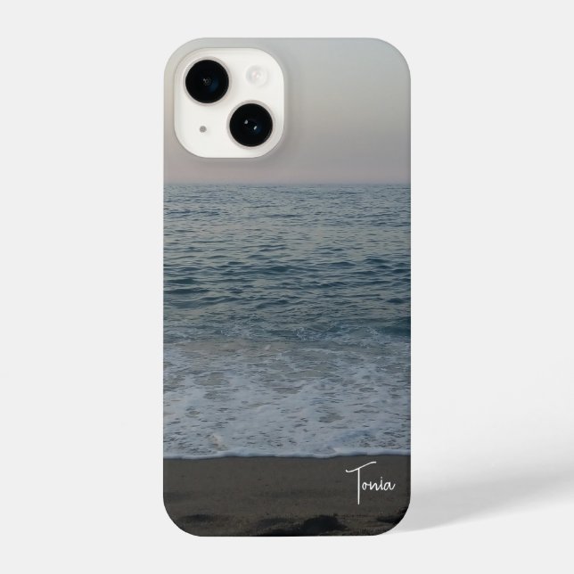 Coque iPhone front calm beach with typographical personalized n (Verso)