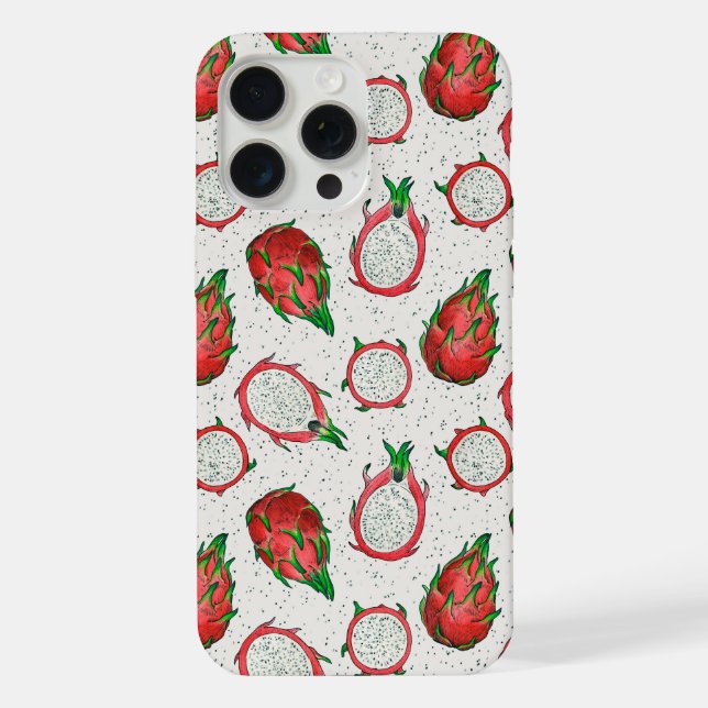 Coque iPhone Fruit de dragon rouge sur blanc (Verso)